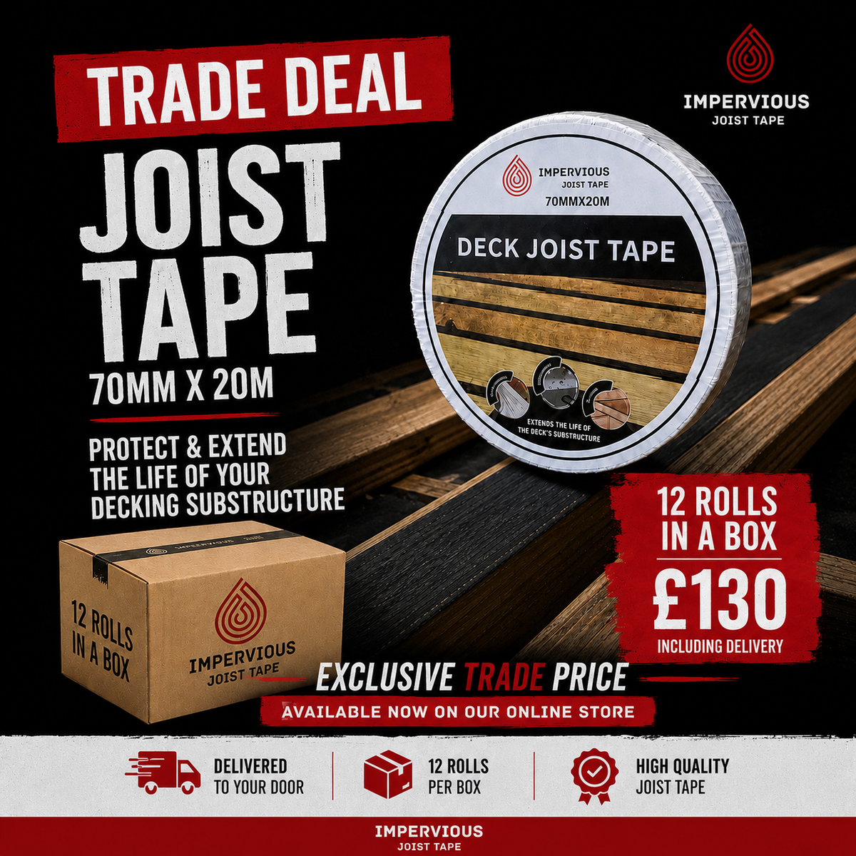 Trade Deal - Box of 12 - 70mm x 20m Joist Tape